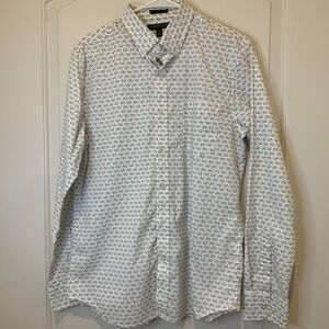 Banana Republic Tech Stretch Cotton Dress Shirt Whit With Bicycle Print Med Slim